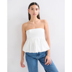 Elegant White Strapless Peplum Top